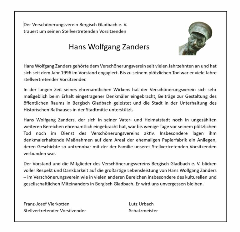 Anzeige Verschönerungsverein Hans Wolfgang Zanders